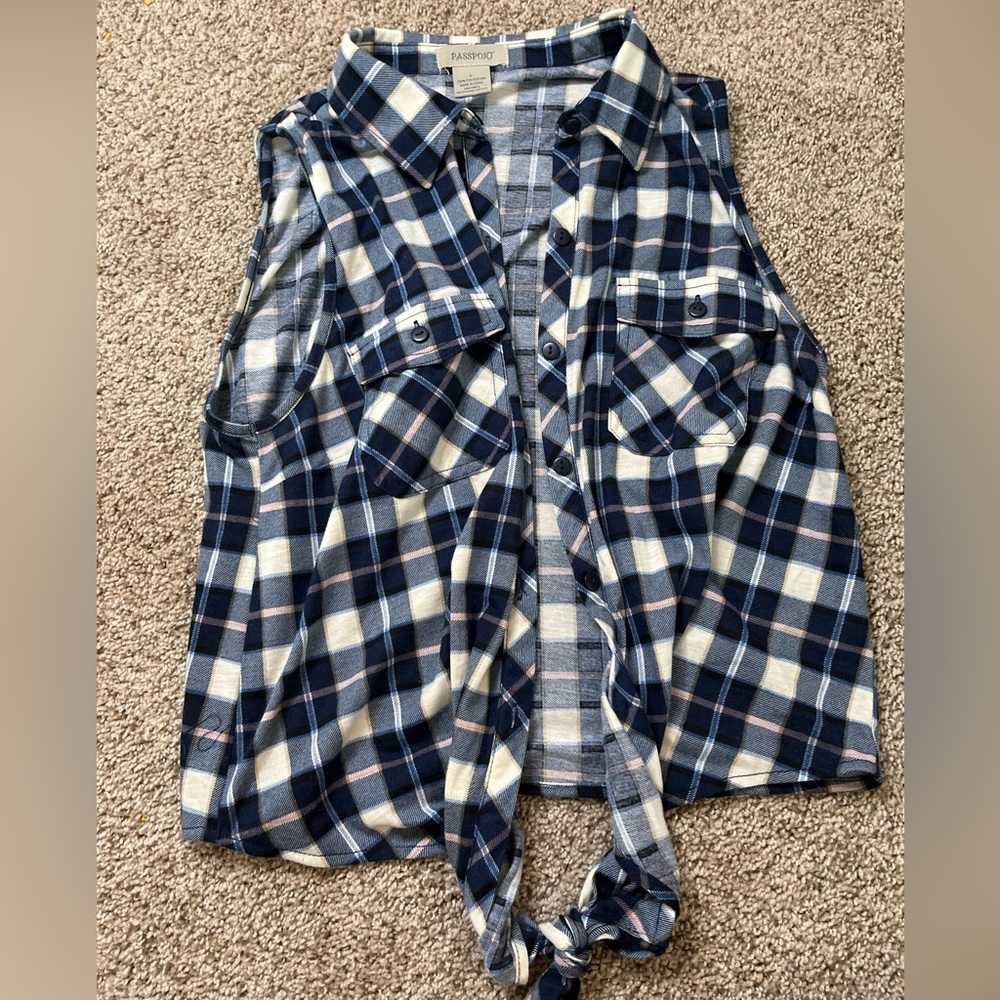 Blue and white flannel vest